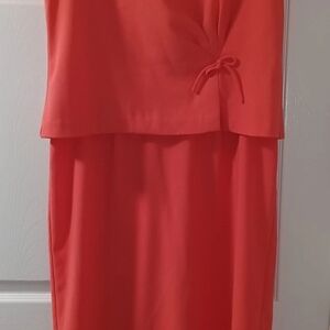 Elegant Coral Midi Dress with Side Tie Detail